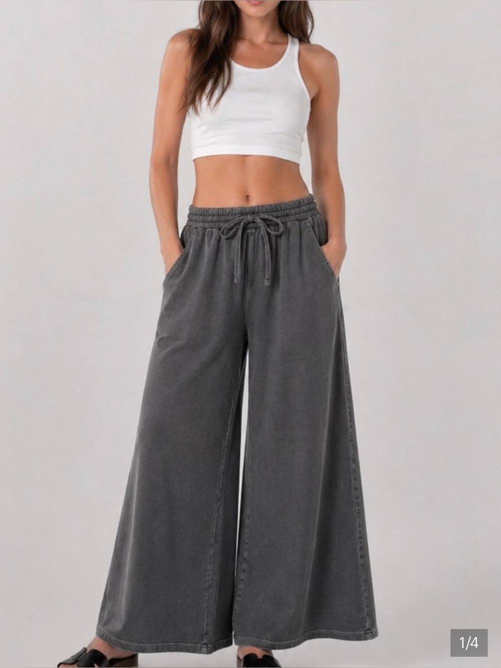 Zenana French Terry Pigment Washed Wide Leg Pants